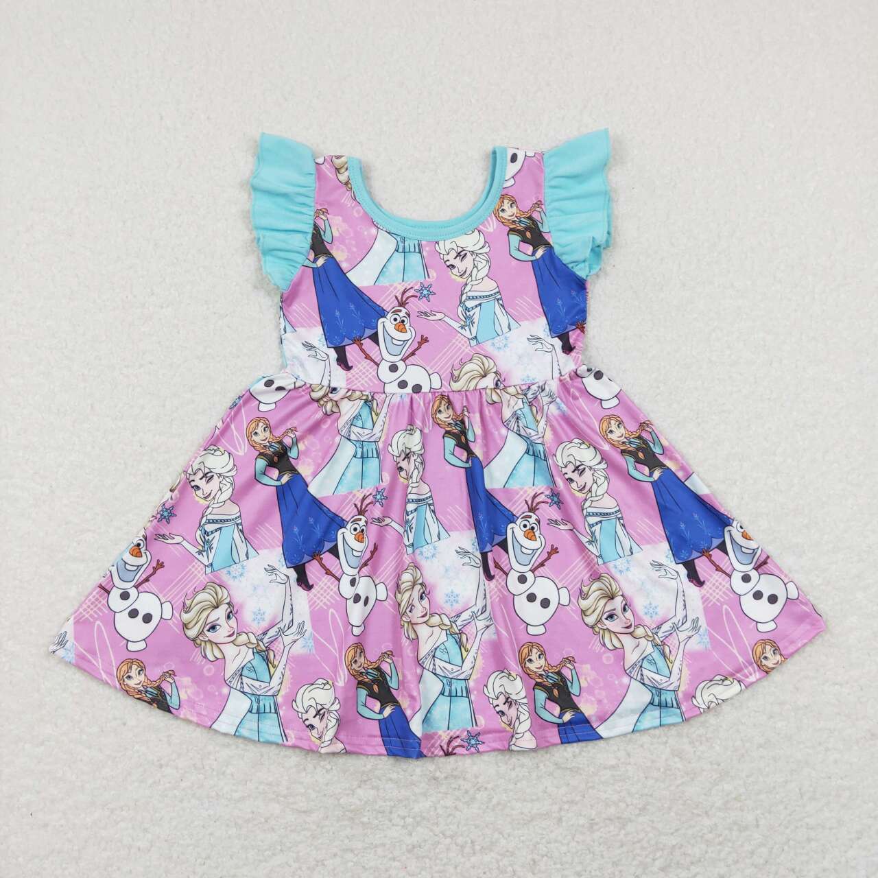 GSD0764 Ice Princess Snowman Baby Pink Blue Flutter Sleeve Girls Dress