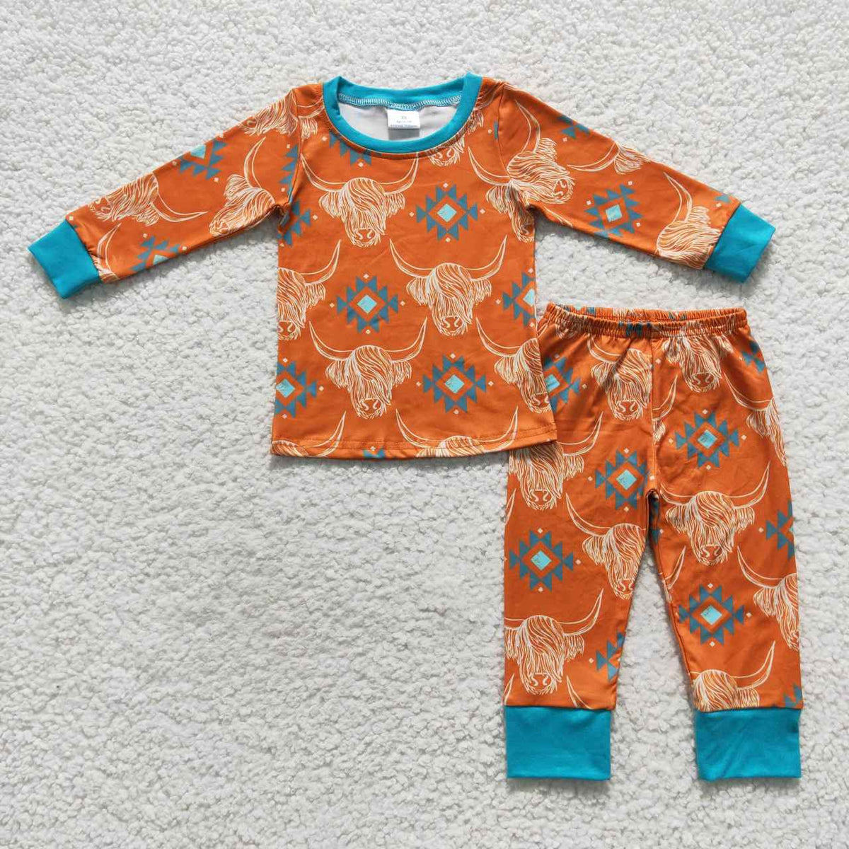 BLP0206 Western Highland Cow Brown Long Sleeves Boys Pajamas