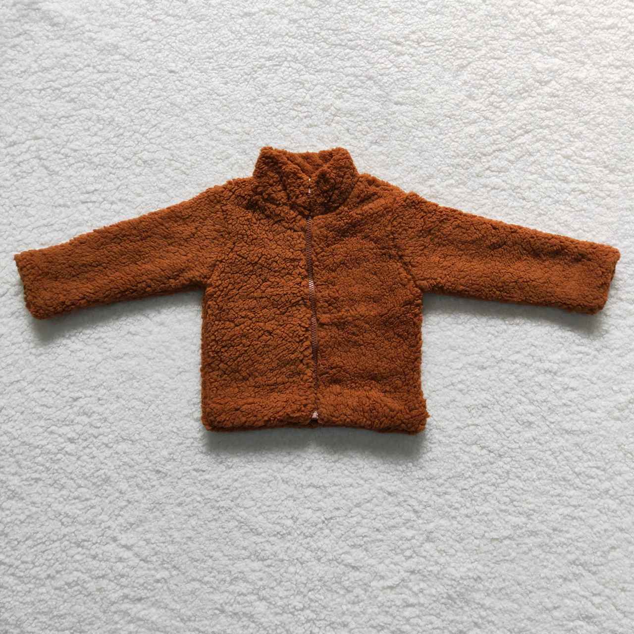 BT0296 Brown thick zipper baby kids winter coat