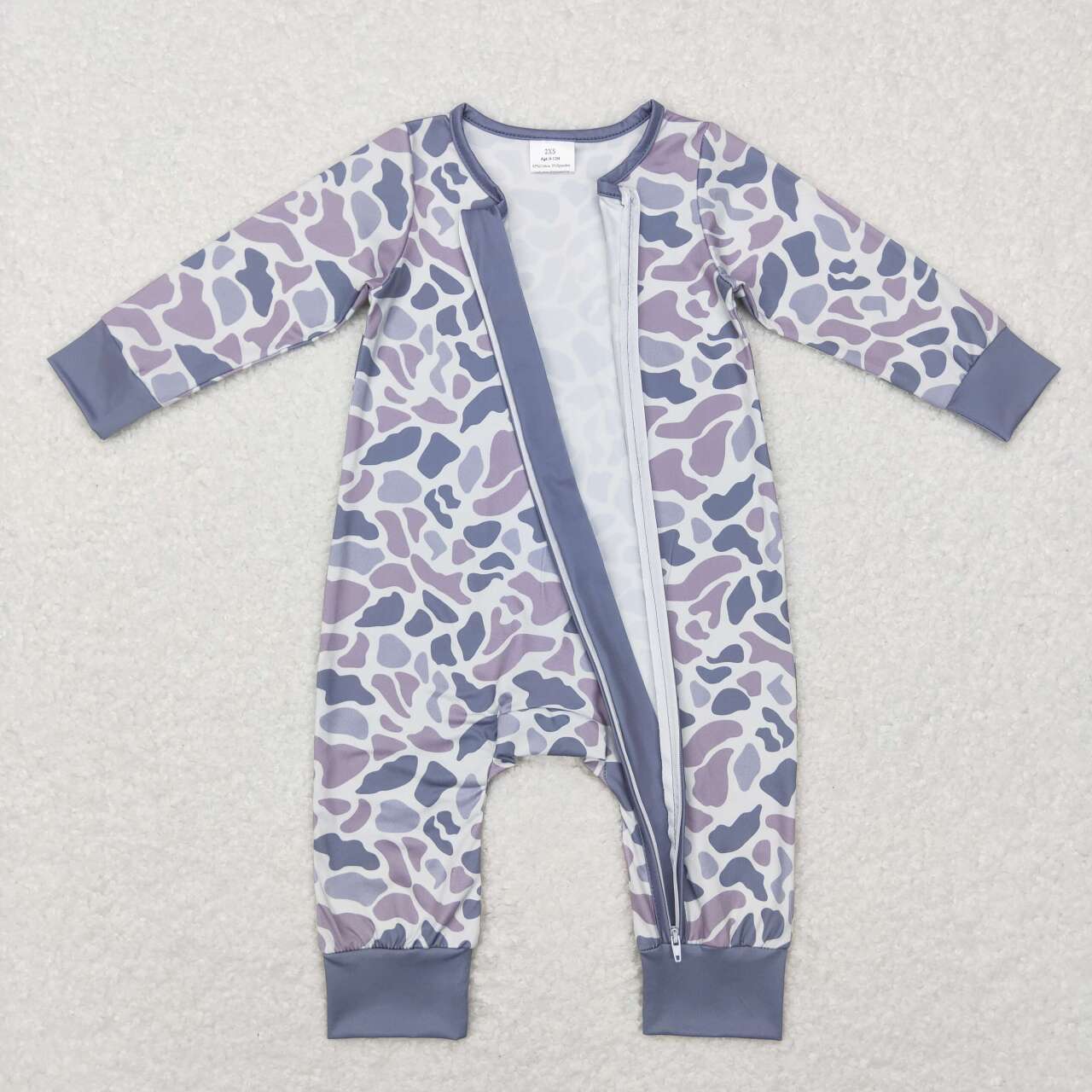 LR0819 Camo purple long sleeve zipper kids romper