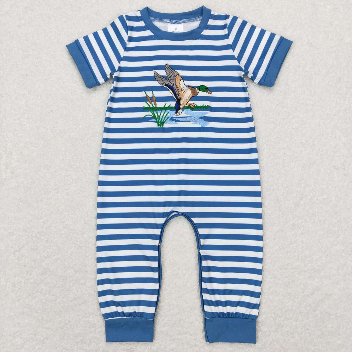 SR0554 Hunting duck blue striped short sleeve kids romper