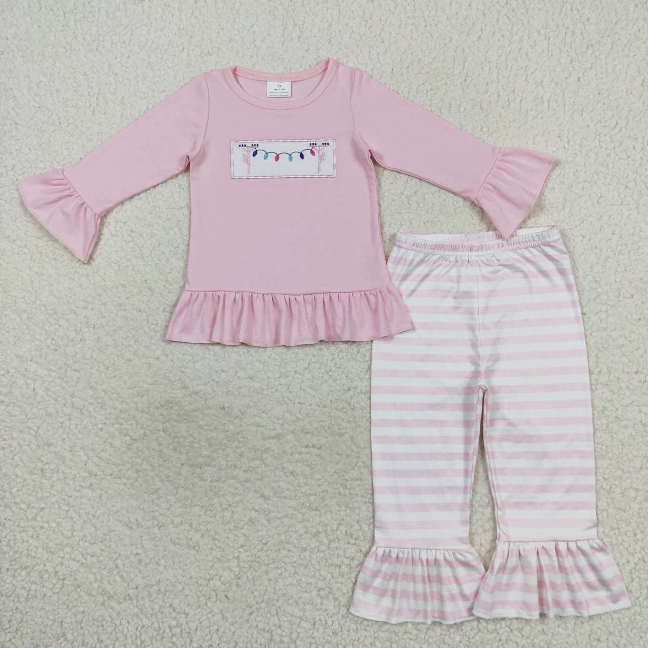 GLP0694 Christmas colorful light pink long sleeve striped pants girls set