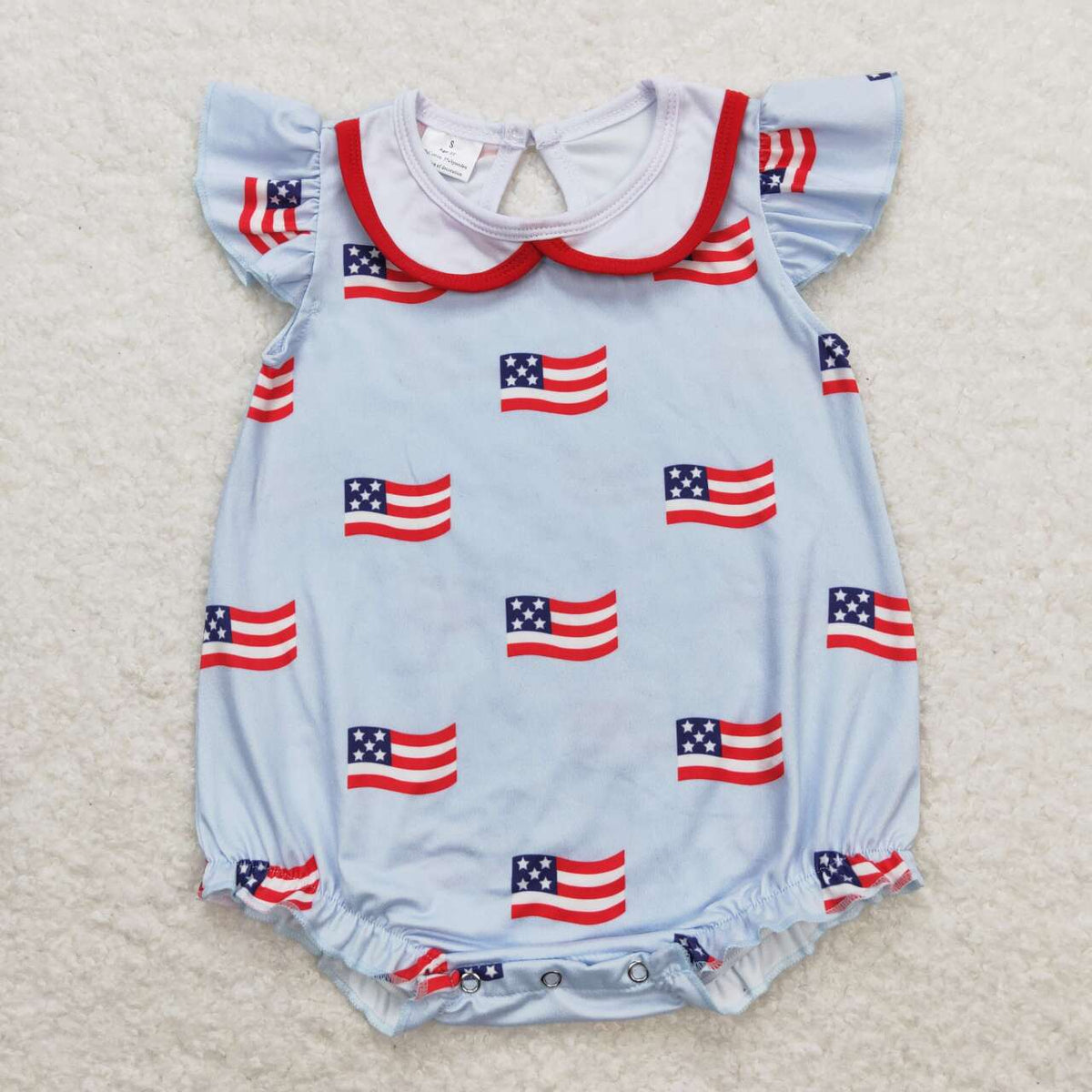 SR1123 July 4th flag flutter sleeve girls romper