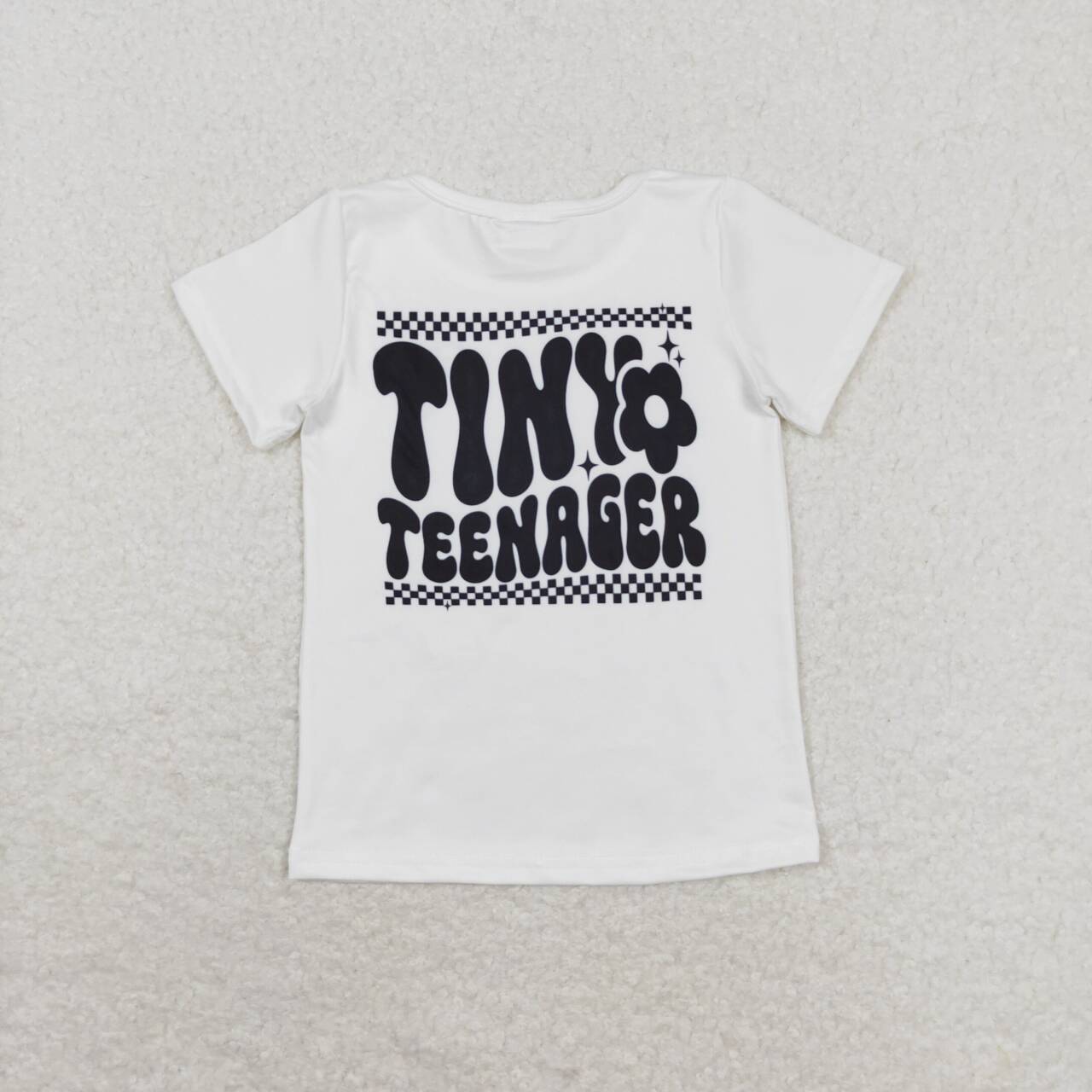 GT0527 tiny teenager checkered heart white short sleeve girls top