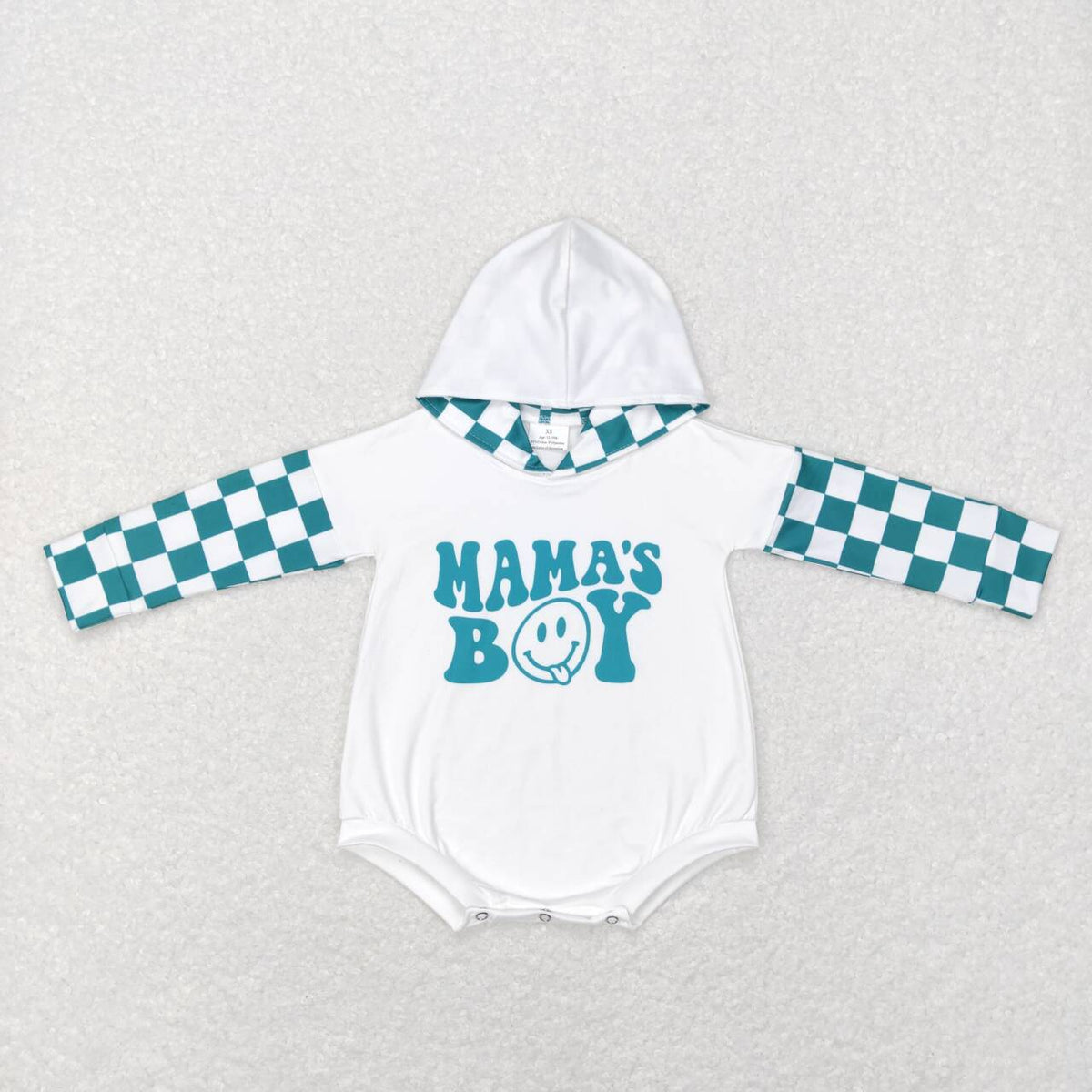 LR0541 Mamas boy green plaid long sleeve hoodie kids romper