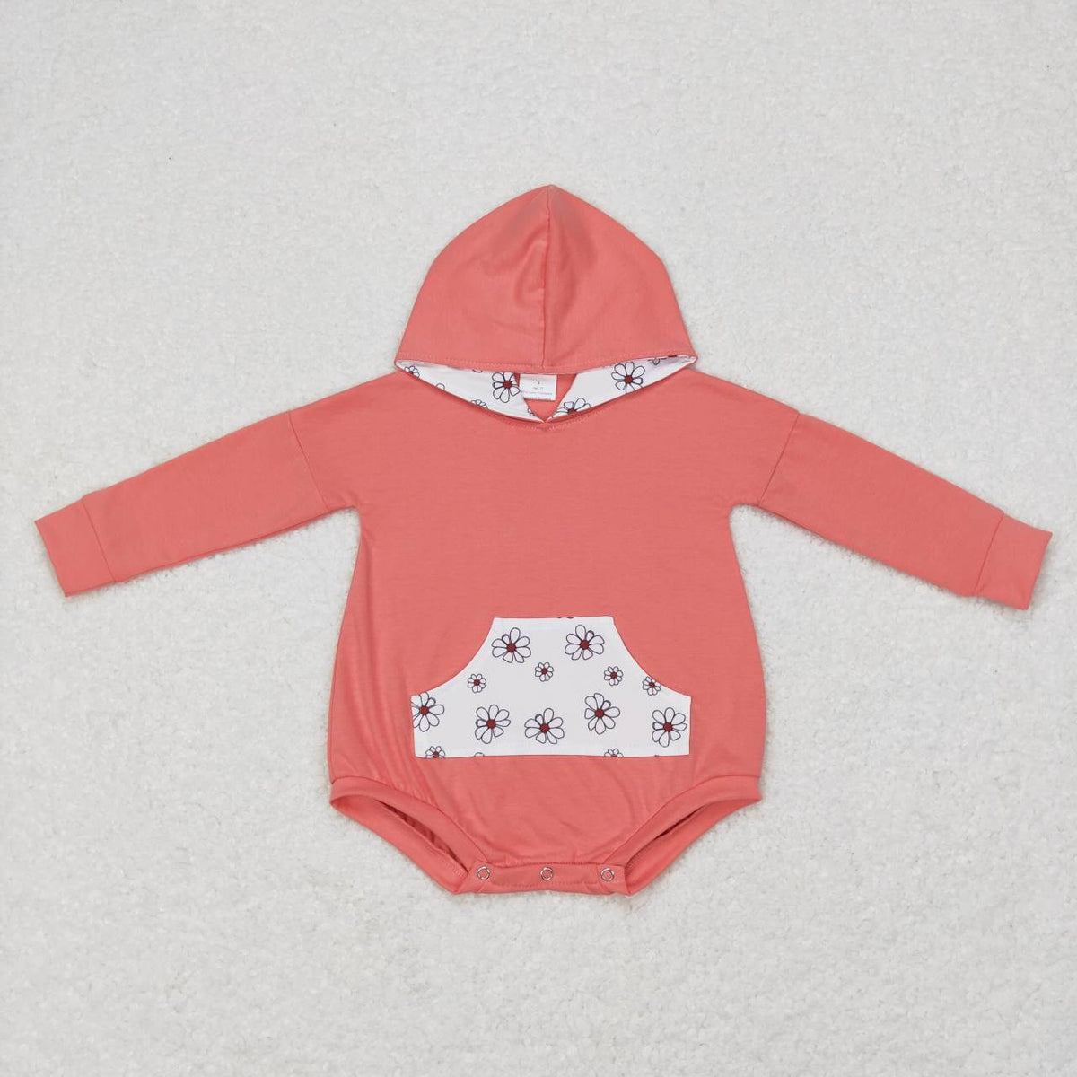 LR0758 Pink flowers hoodie pocket long sleeve kids romper