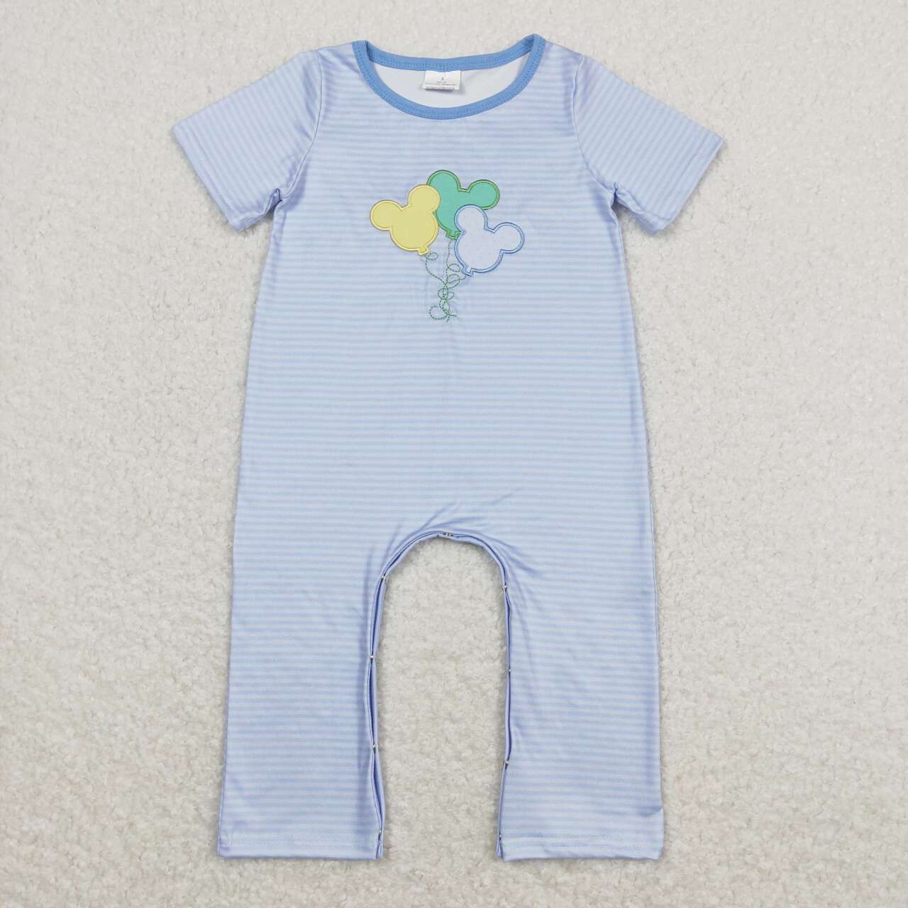 SR0612 embroidery Cartoon balloon blue striped short sleeve boys romper