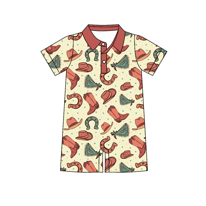 Custom moq 20 Bamboo Western Boots Hat Short Sleeve Boys Romper