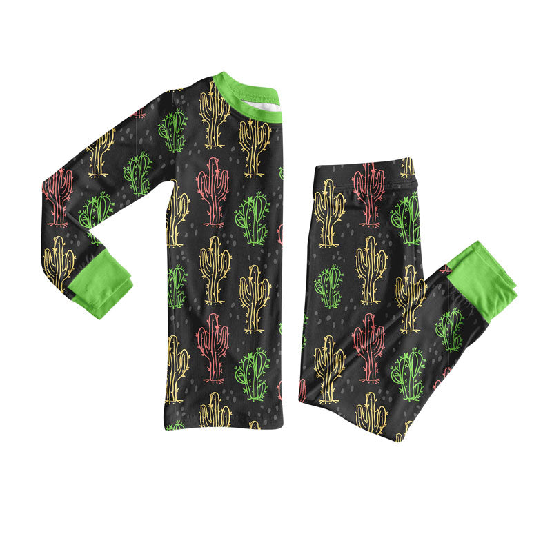 custom moq 5 Western cactus green long sleeve pants boys pajamas