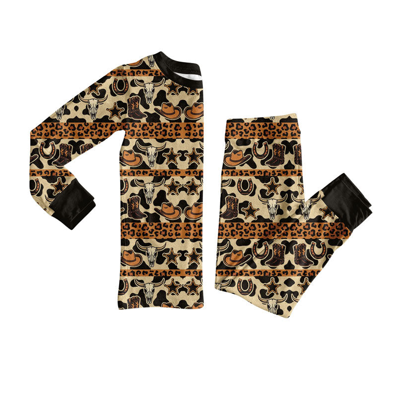custom moq 5 Western cow leopard long sleeve pants boys pajamas