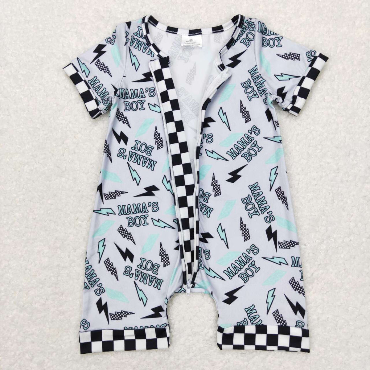 SR0563 Mamas boy checkered blue short sleeve boys romper