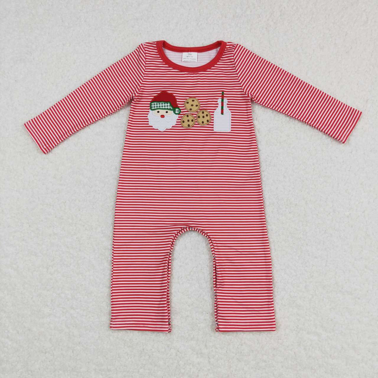 USA SHOP LR0707 Christmas Santa Claus cookie milk red striped boys romper