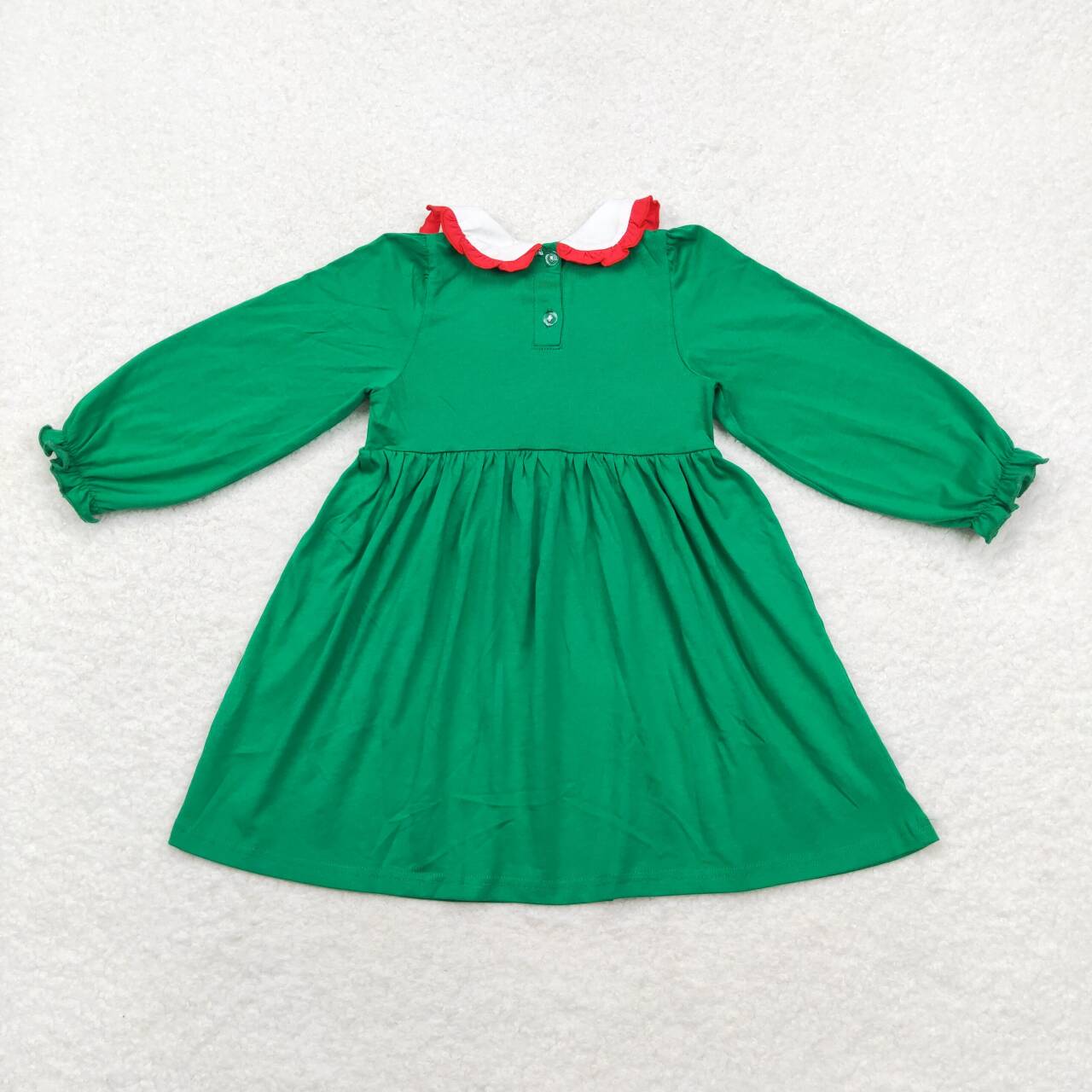 GLD0559 Christmas embroidery tree green Long Sleeve Girls Smocked Dress
