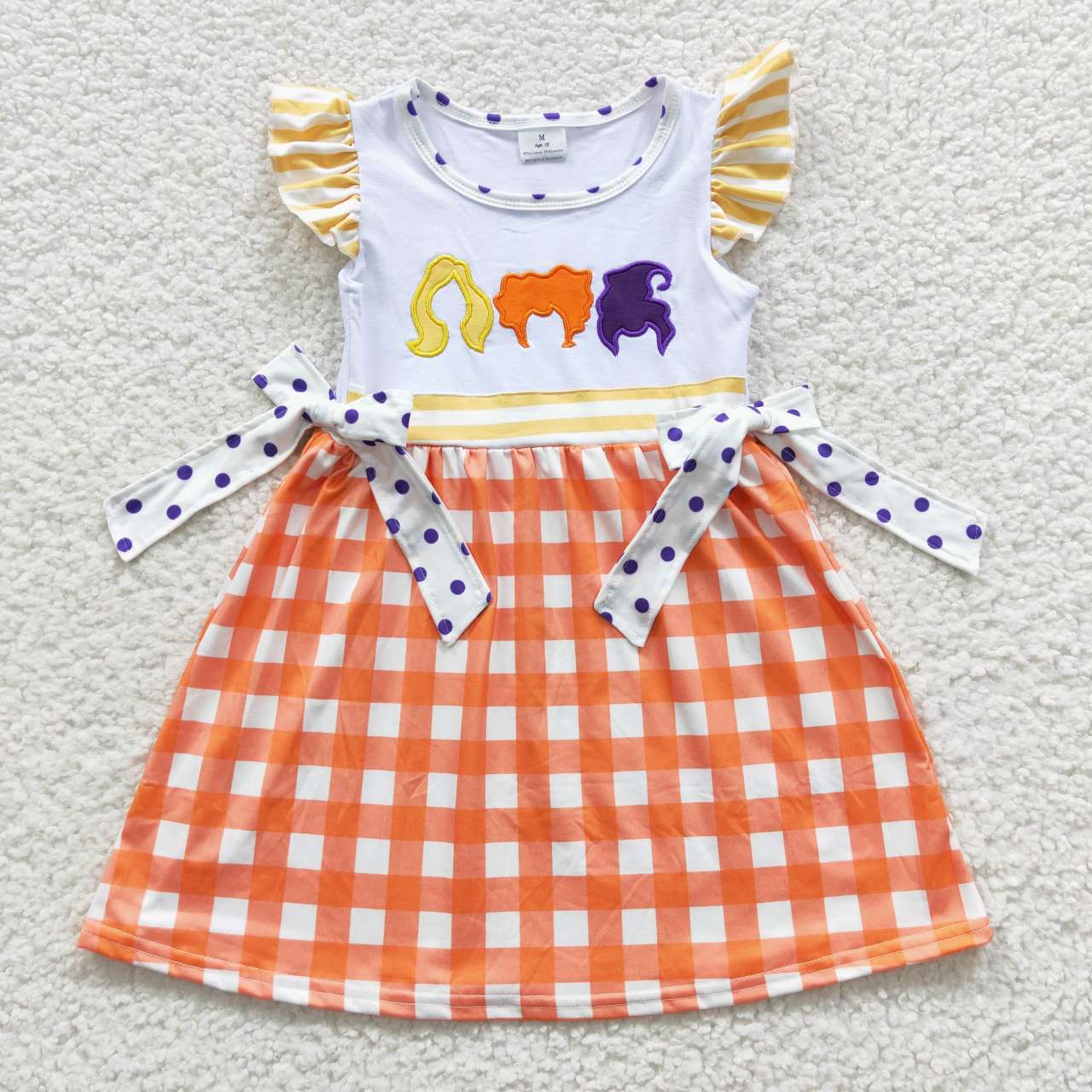 GSD0382 Halloween Cartoon Sorceress Orange Cell Flutter Sleeves Girls Dress