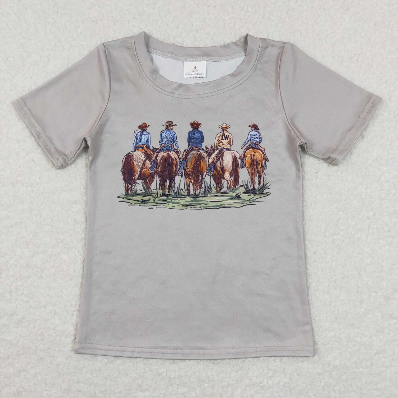 BT0505 Western rodeo grey short sleeve kids top