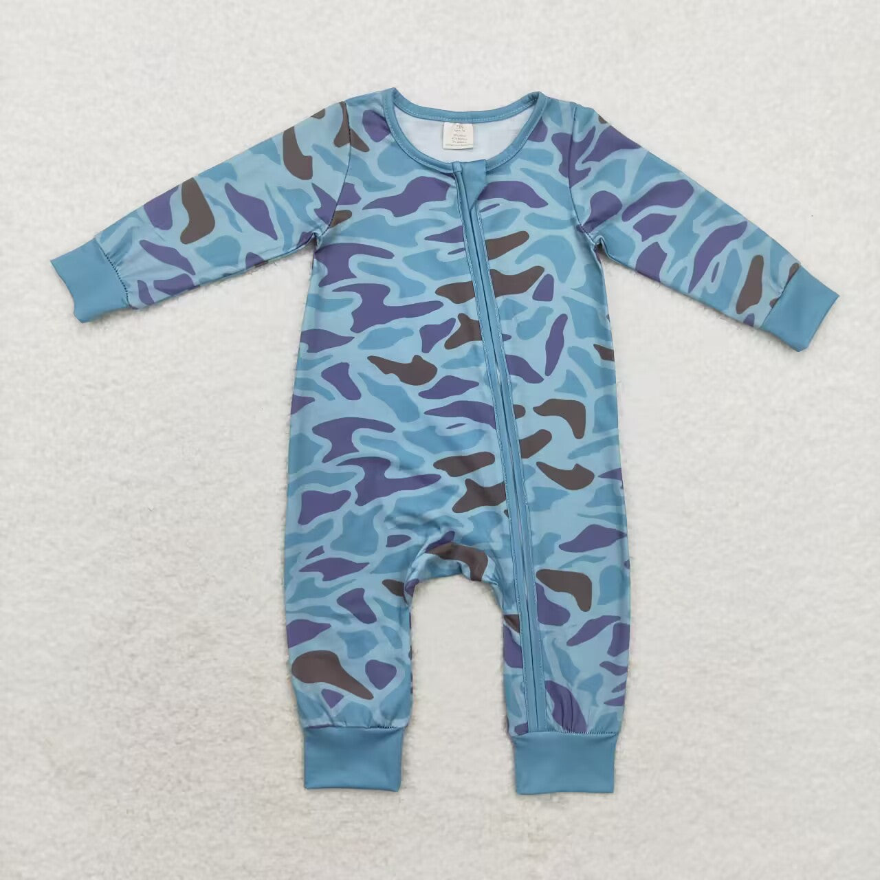 LR1462 bamboo green camo long sleeve zipper boys romper