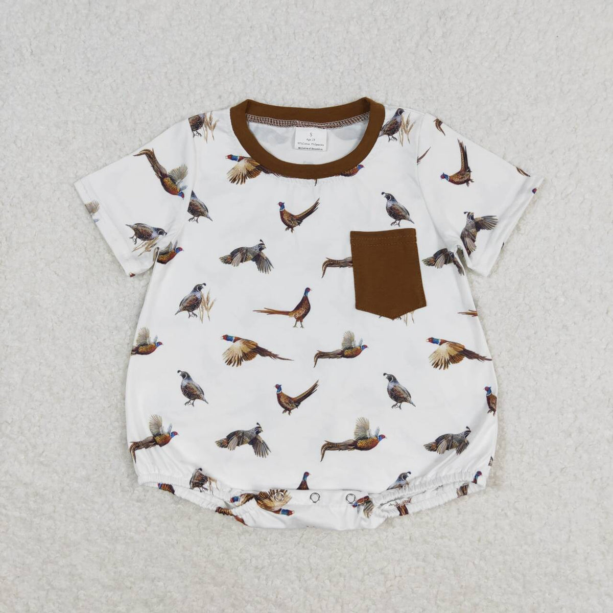 SR1658 wild bird short sleeve boys pocket romper