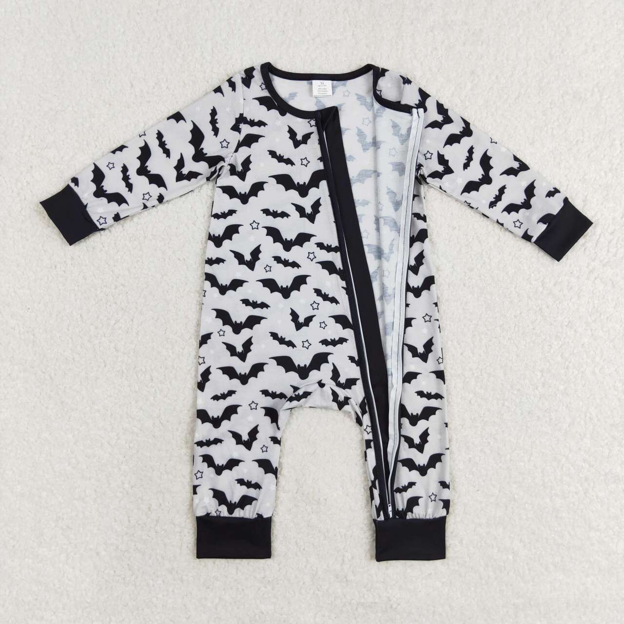 LR1096 bamboo Halloween bat black long sleeve zipper boys romper