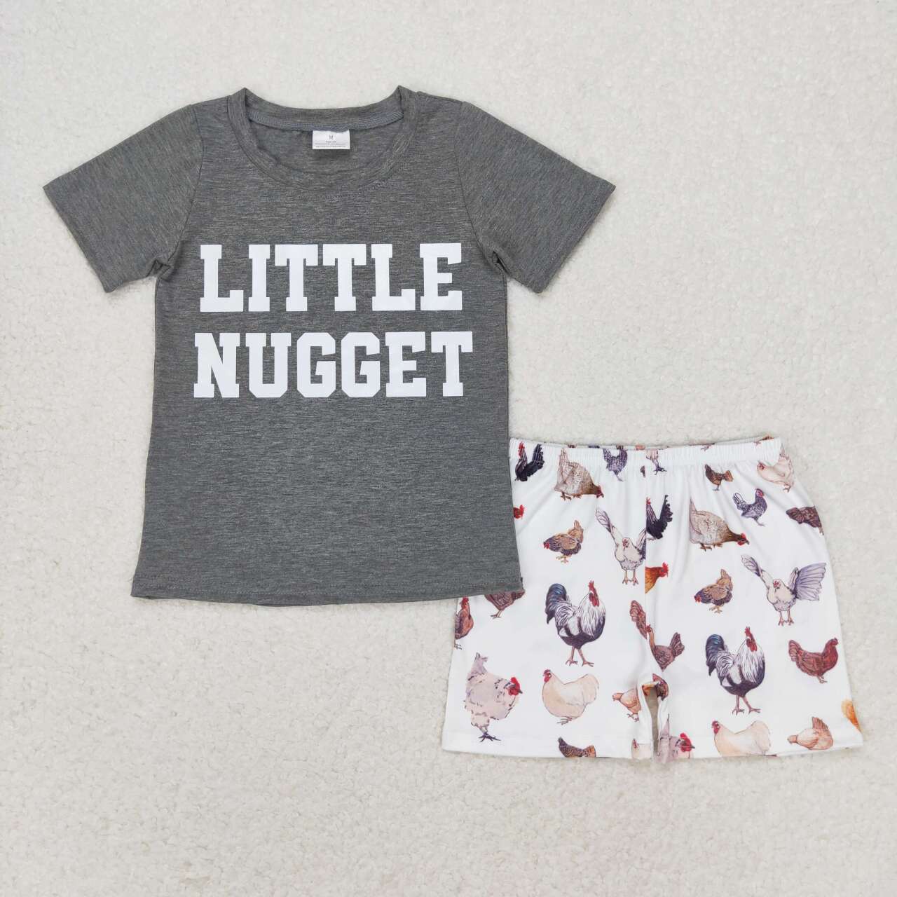 BSSO0943 little nugget grey short sleeve chick shorts boys set