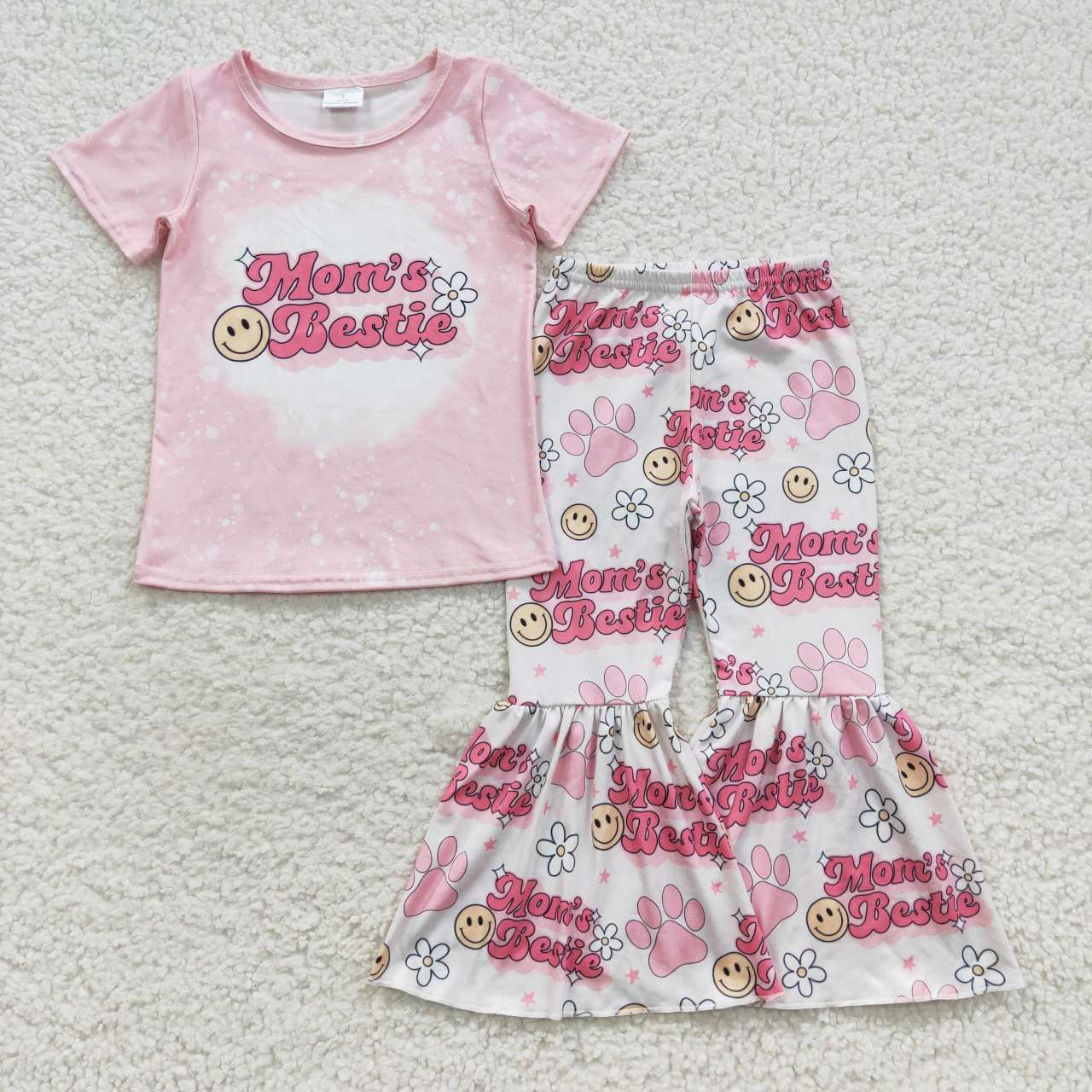 GSPO0742 Moms Bestie Smile Flowers Short Sleeves Pink Pants Girls Clothes