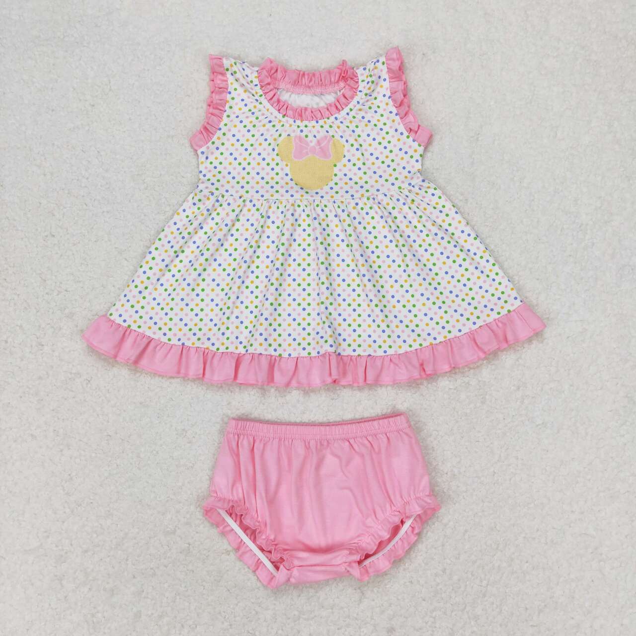 GBO0314 Cartoon M pink dot sleeveless girls bummies set