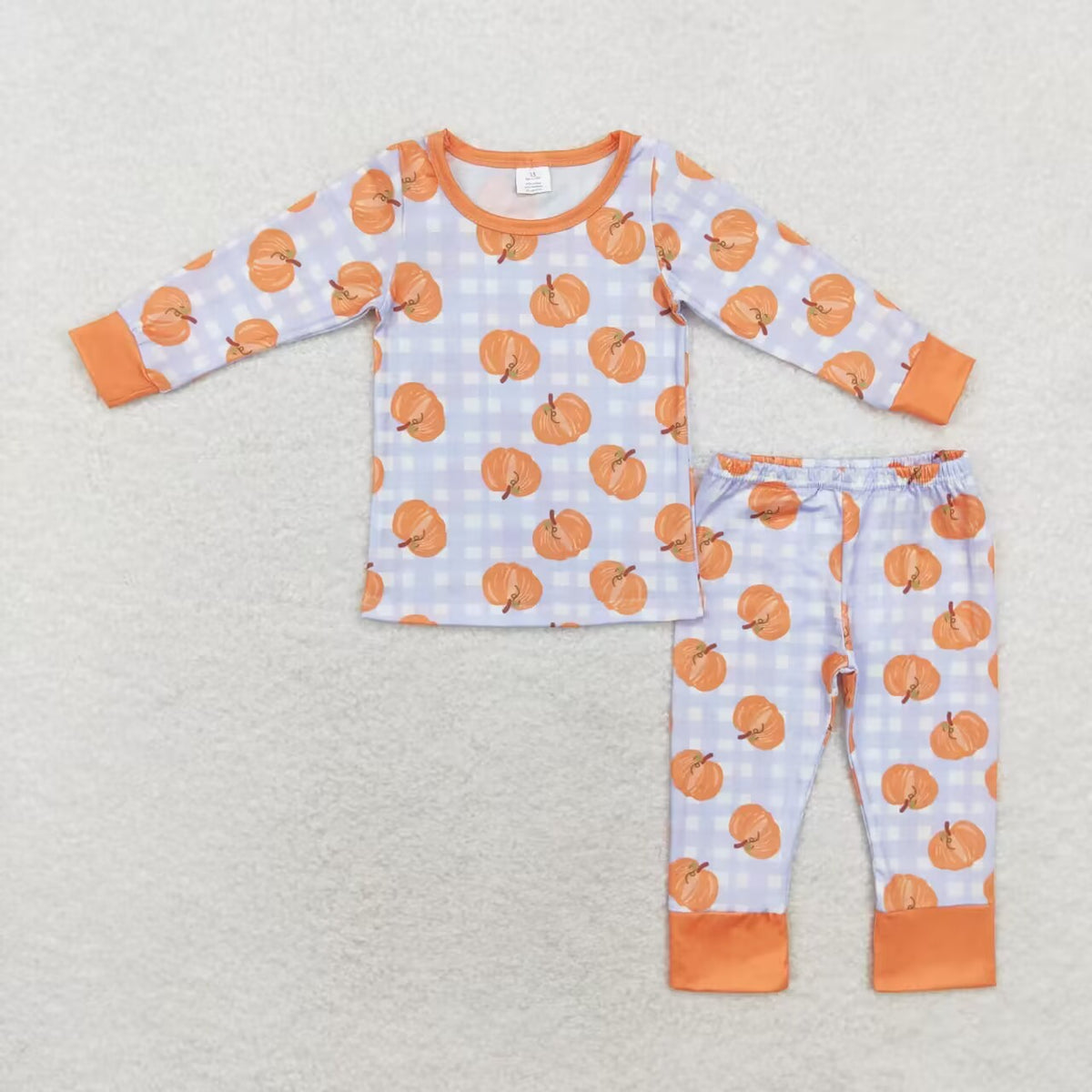 BLP0584 bamboo Autumn pumpkin blue checkered long sleeve pants boys pajamas