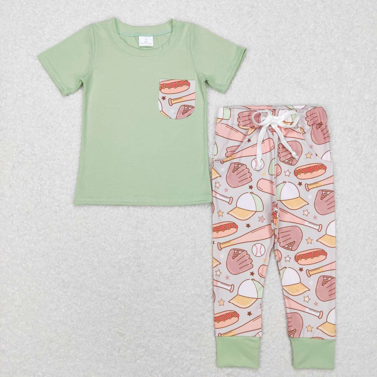 BSPO0166 Baseball glove hat pocket short sleeve pants boys set