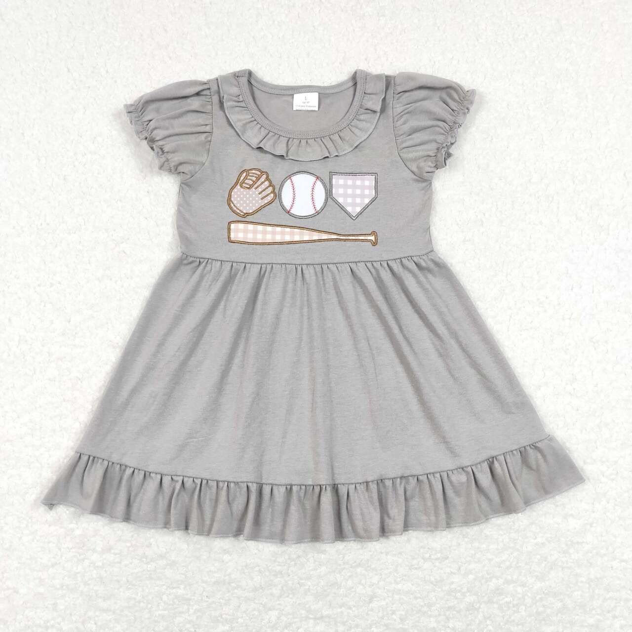 GSD0574 Play baseball brown short sleeve girls dress