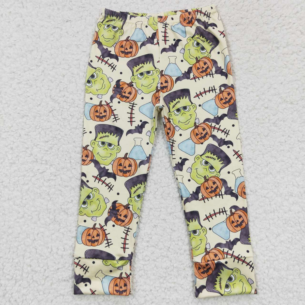 P0168 Halloween Pumpkin Green Face Kids Pants