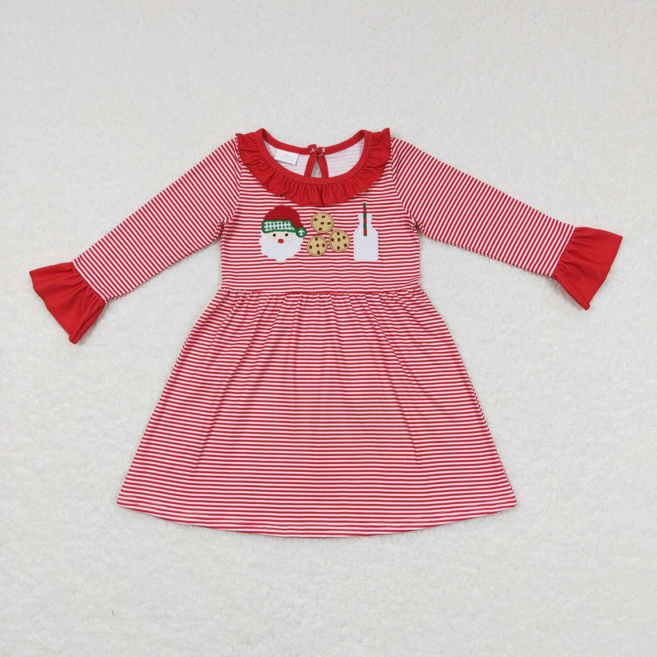 GLD0411 Christmas Santa Claus red striped girls dress