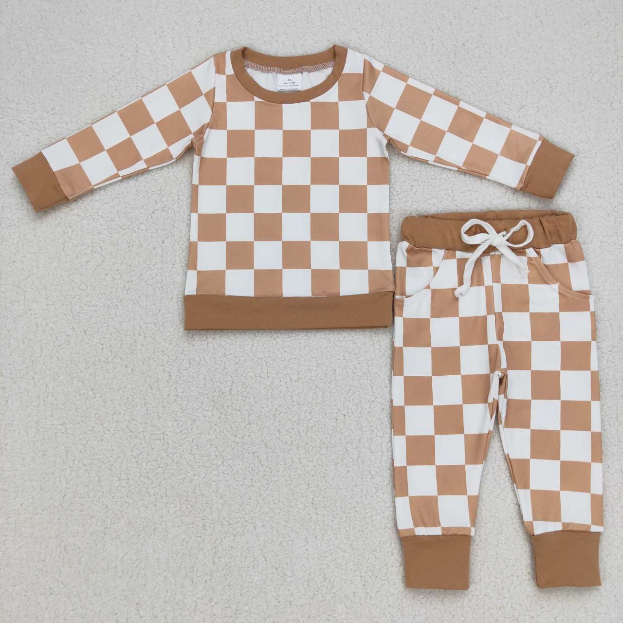 BLP0270 Brown plaid long sleeve pants boys set