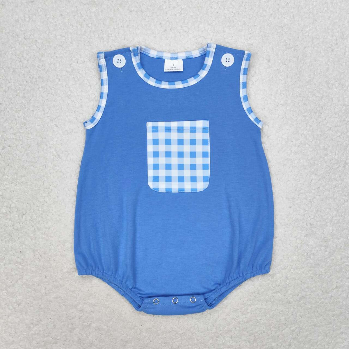 SR1537 July 4th blue checkered pocket sleeveless boys romper