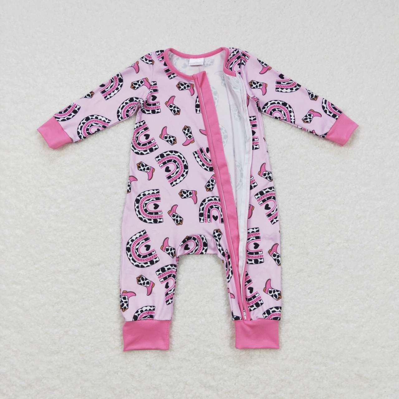 LR0490 Rainbow Pink Long Sleeve Kids Romper