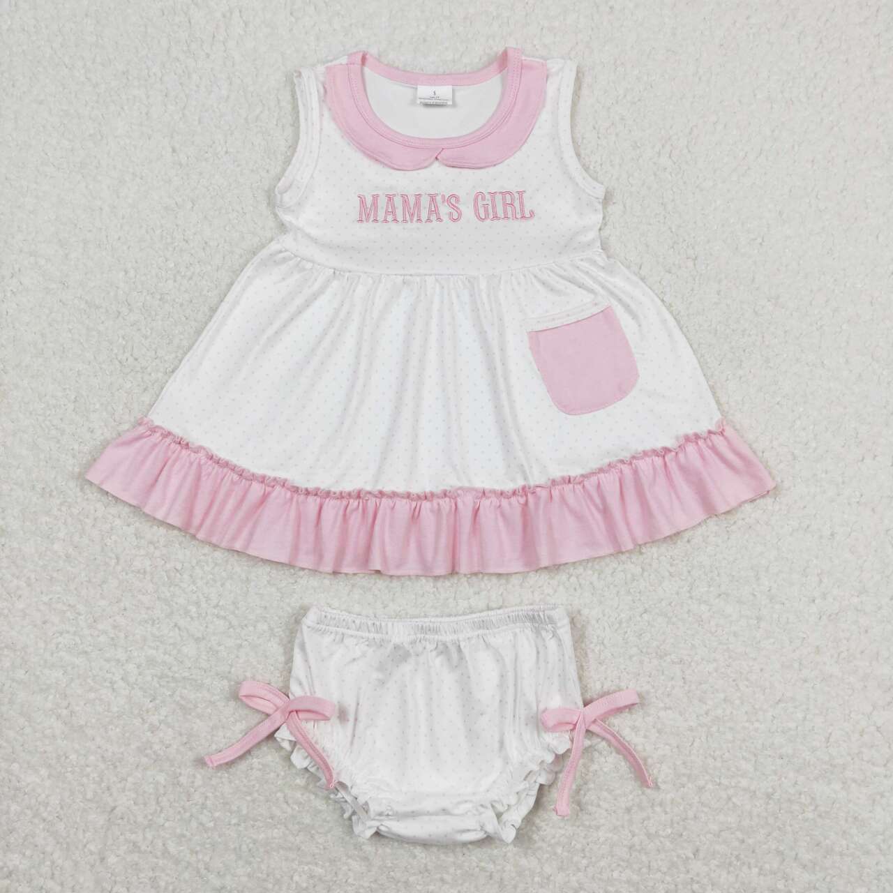 GBO0280 embroidery Mamas Girl Pink Dot Sleeveless Girls Bummies Set