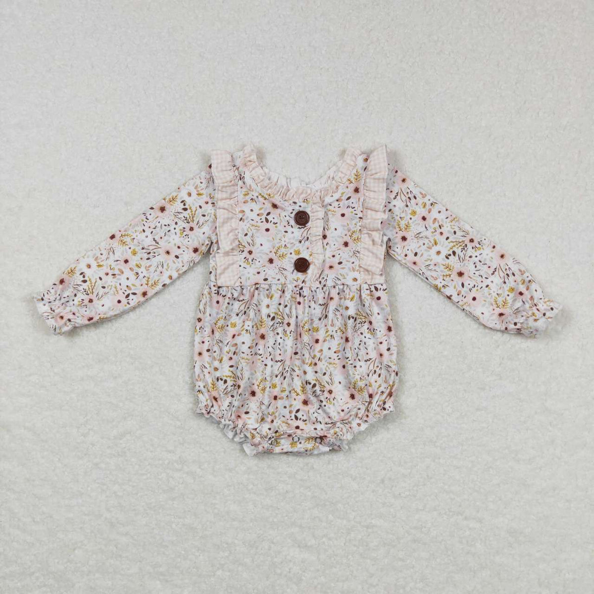 USA SHOP LR0769 Flowers ruffles pink long sleeve girls romper