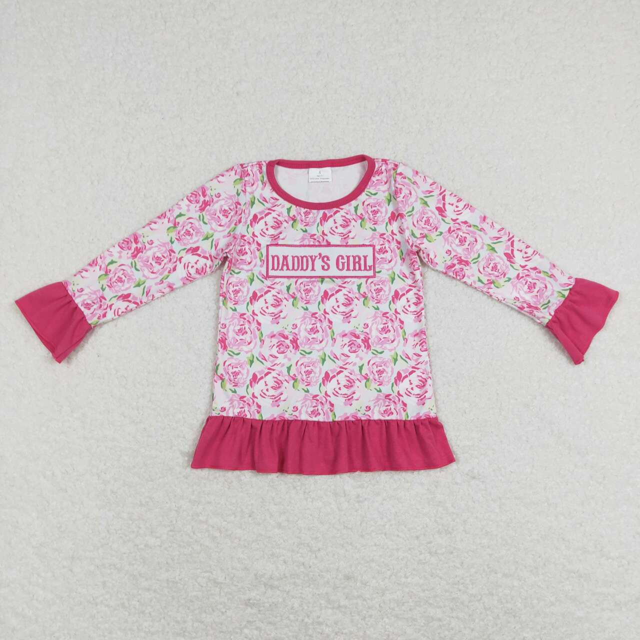 GT0402 Embroidery Daddys girl hot pink flowers long sleeve girls pullover