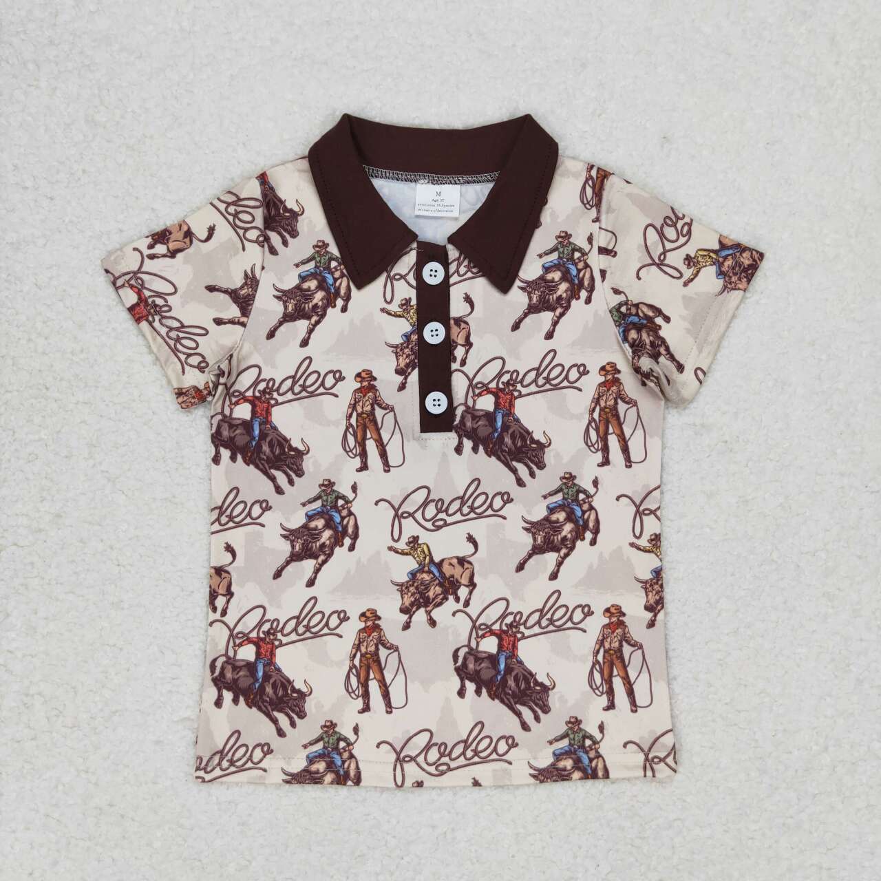 BT0558 Western Rodeo Brown Short Sleeve Boys T-shirt Top