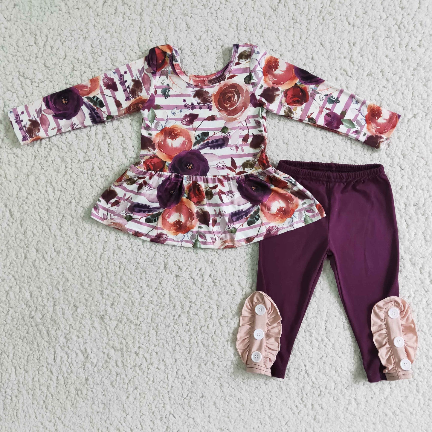 6 B6-3 Purple Floral Print Winter Girls Outfits