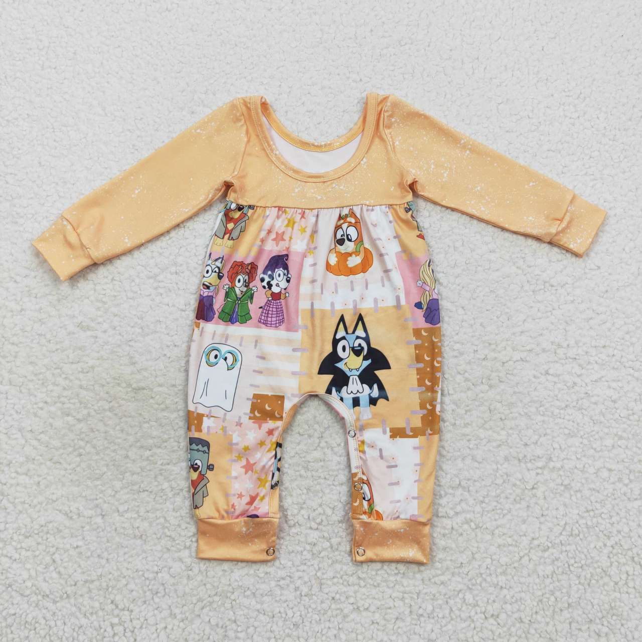 LR0637 Halloween cartoon dog sorceress orange long sleeve girls romper
