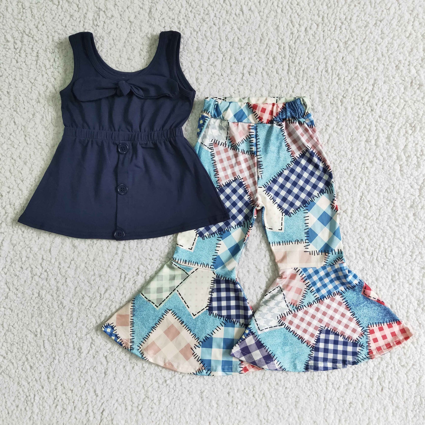D9-30 Navy Halloween Patch Bell-bottom Pants Girls Outfits