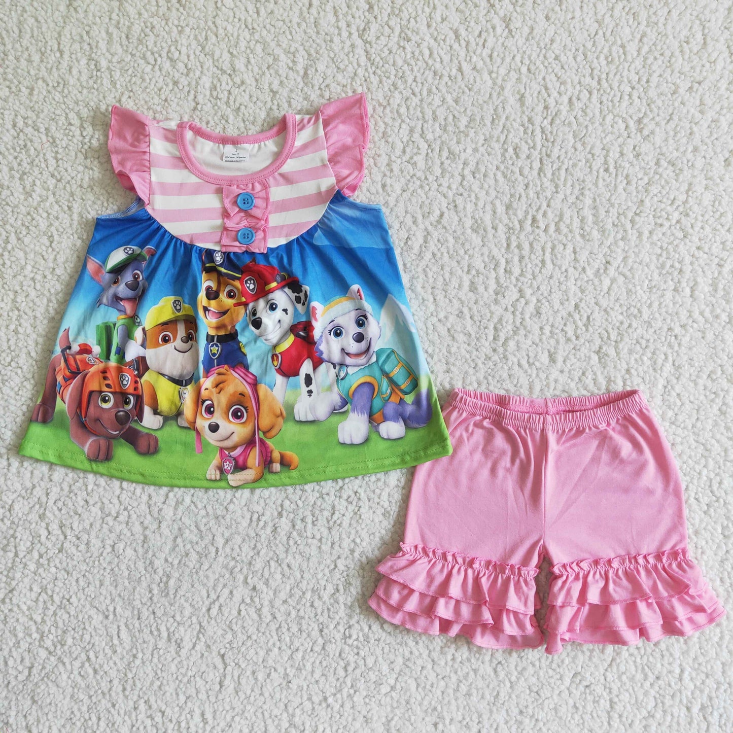 GSSO0010 Dog Cartoon Pink Baby Summer Set