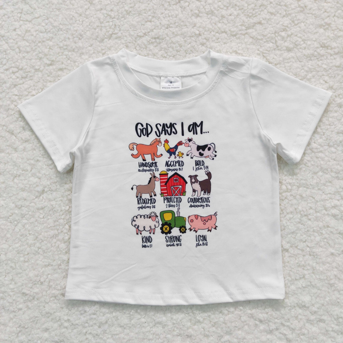 BT0373 God says i am farm short sleeve kids romper