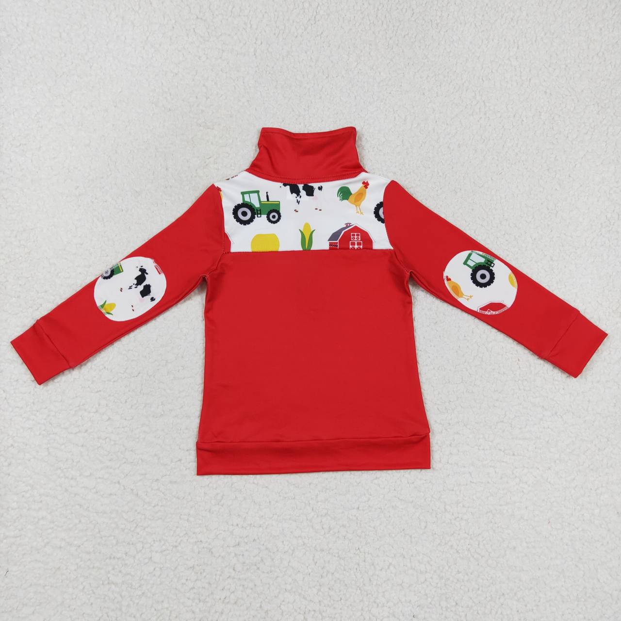 BT0347 Farm tractor chick red long sleeve boys pullover