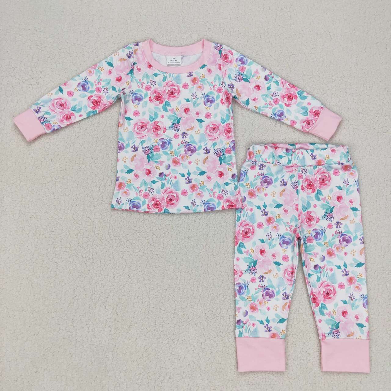 GLP0742 Colorful flowers pink long sleeve pants girls pajamas