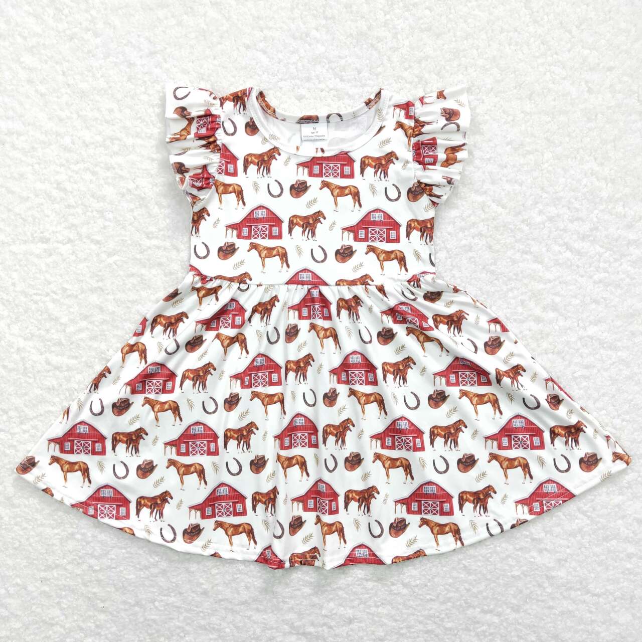 GSD0518 Farm house horse flutter sleeve girls dress