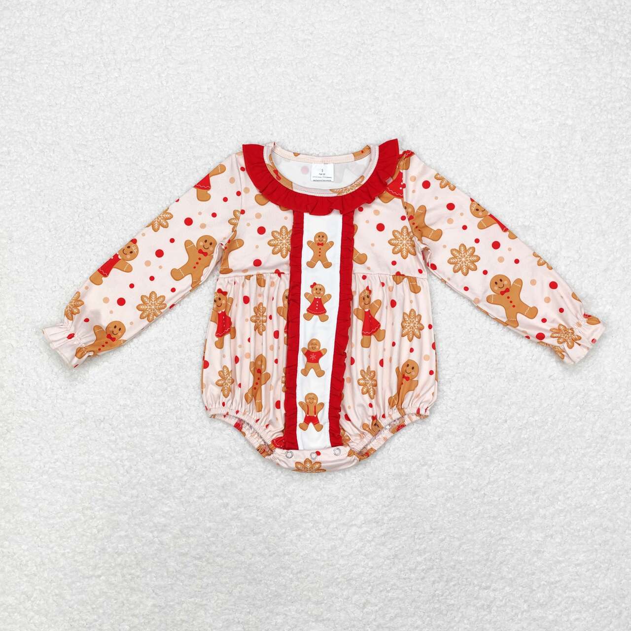 LR1583 Christmas gingerbread man red long sleeve girls romper