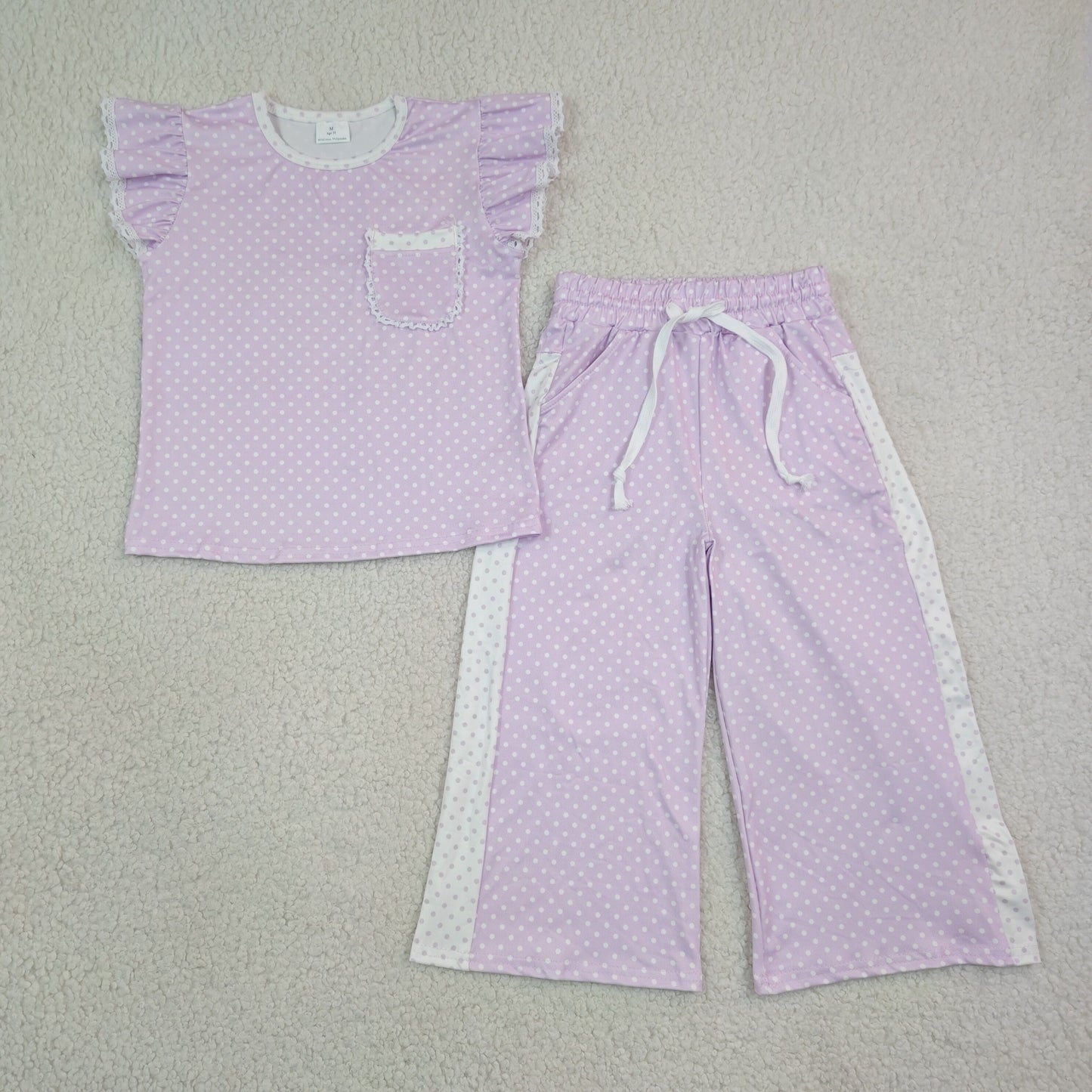 GSPO2328 Purple Flutter Sleeve Pants Girls Set