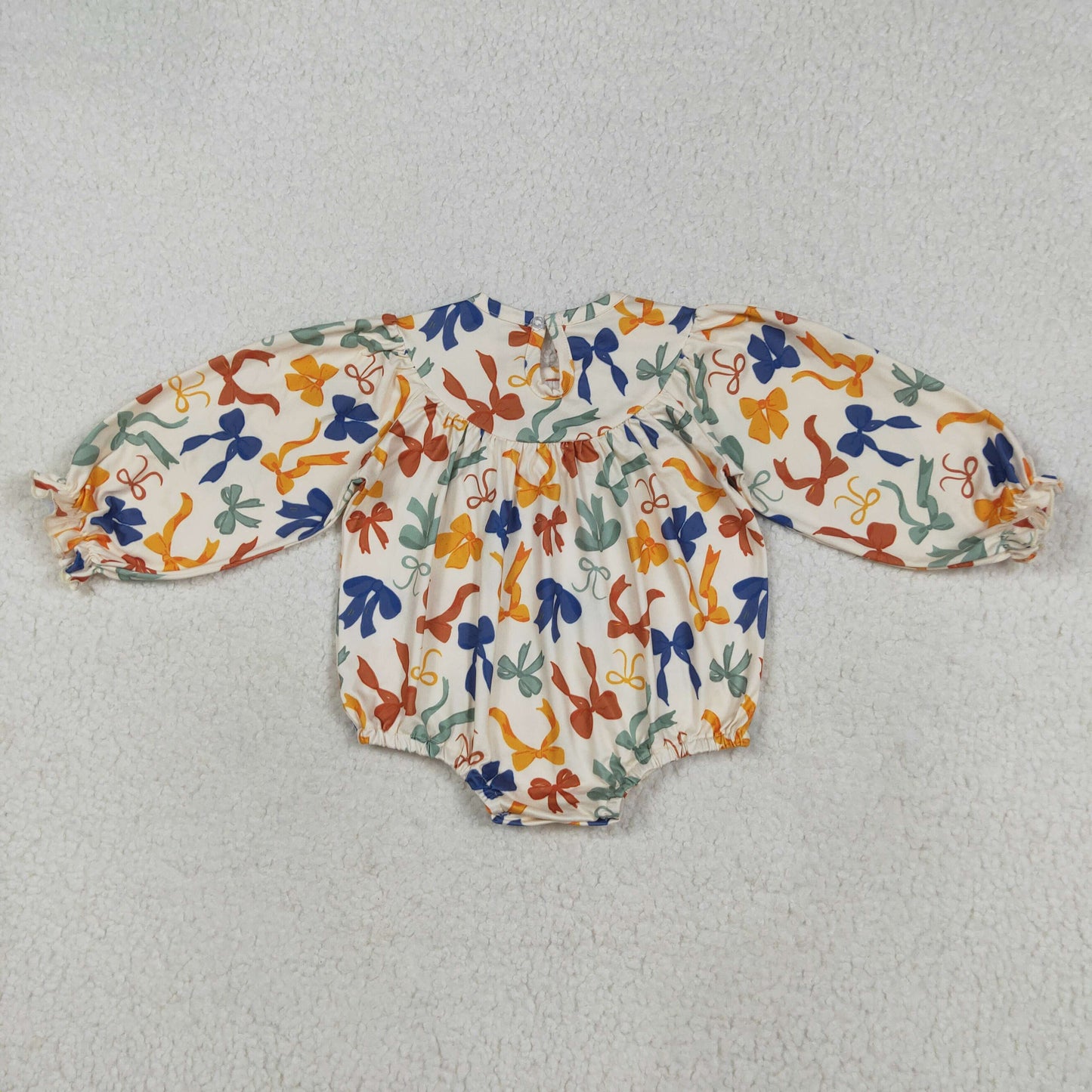 LR2257 embroidery smocked Thankful colorful bows orange long sleeve girls romper