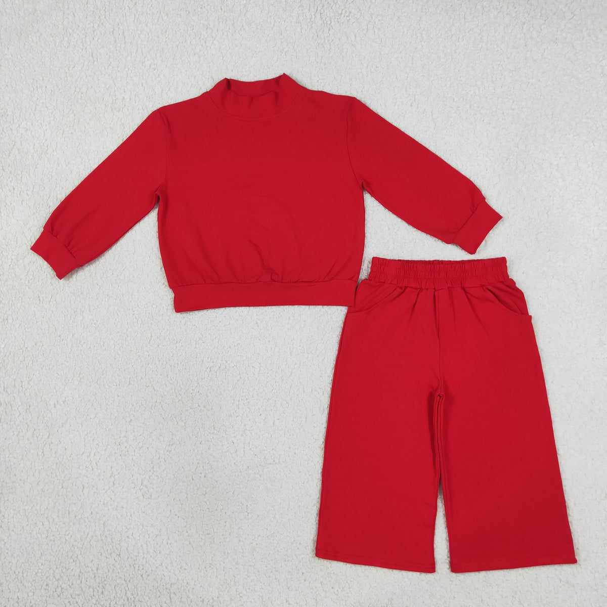 GLP3412 Cotton Red Long Sleeve Pants Girls Set
