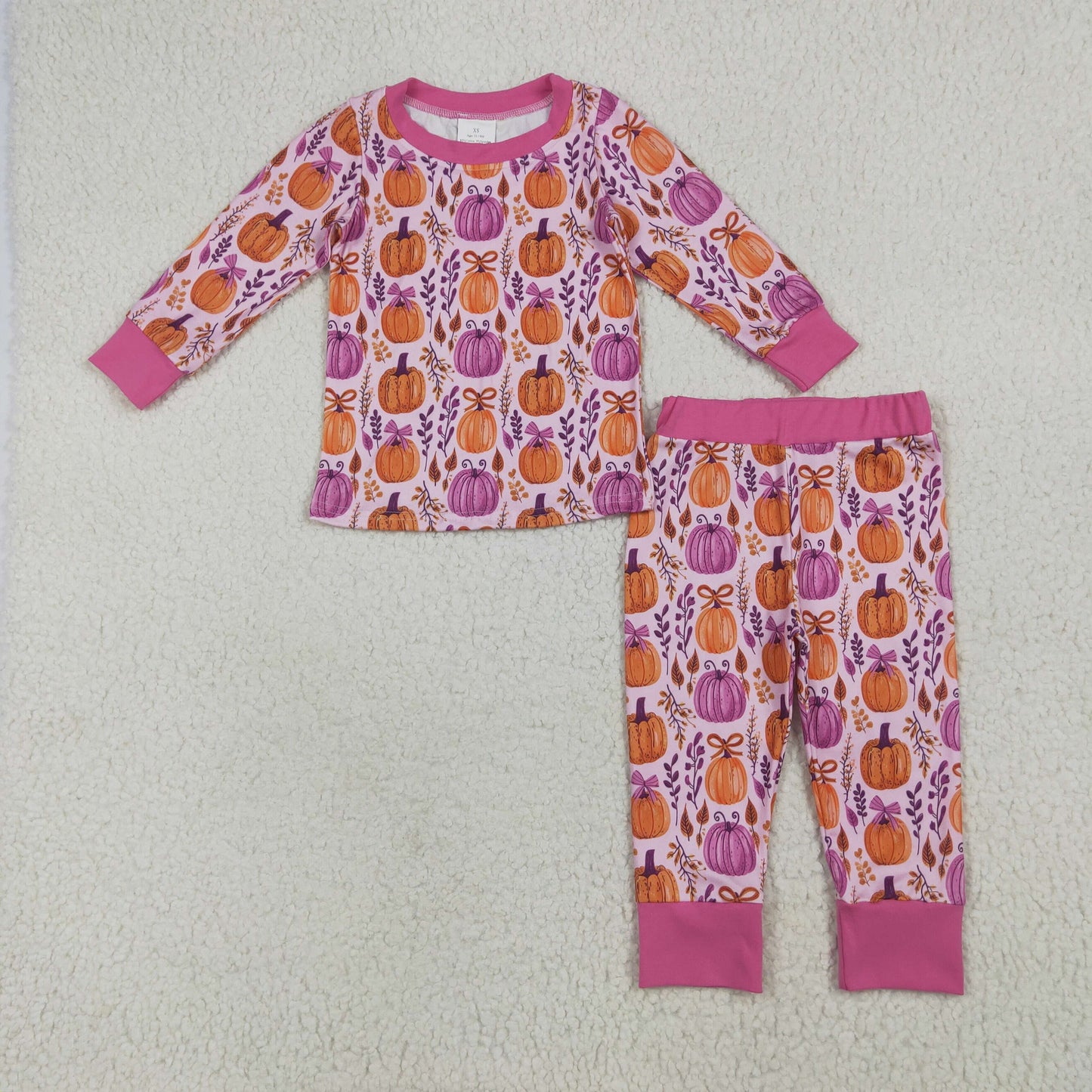 GLP2415 hot pink/orange pumpkin bows long sleeve pants girls pajamas